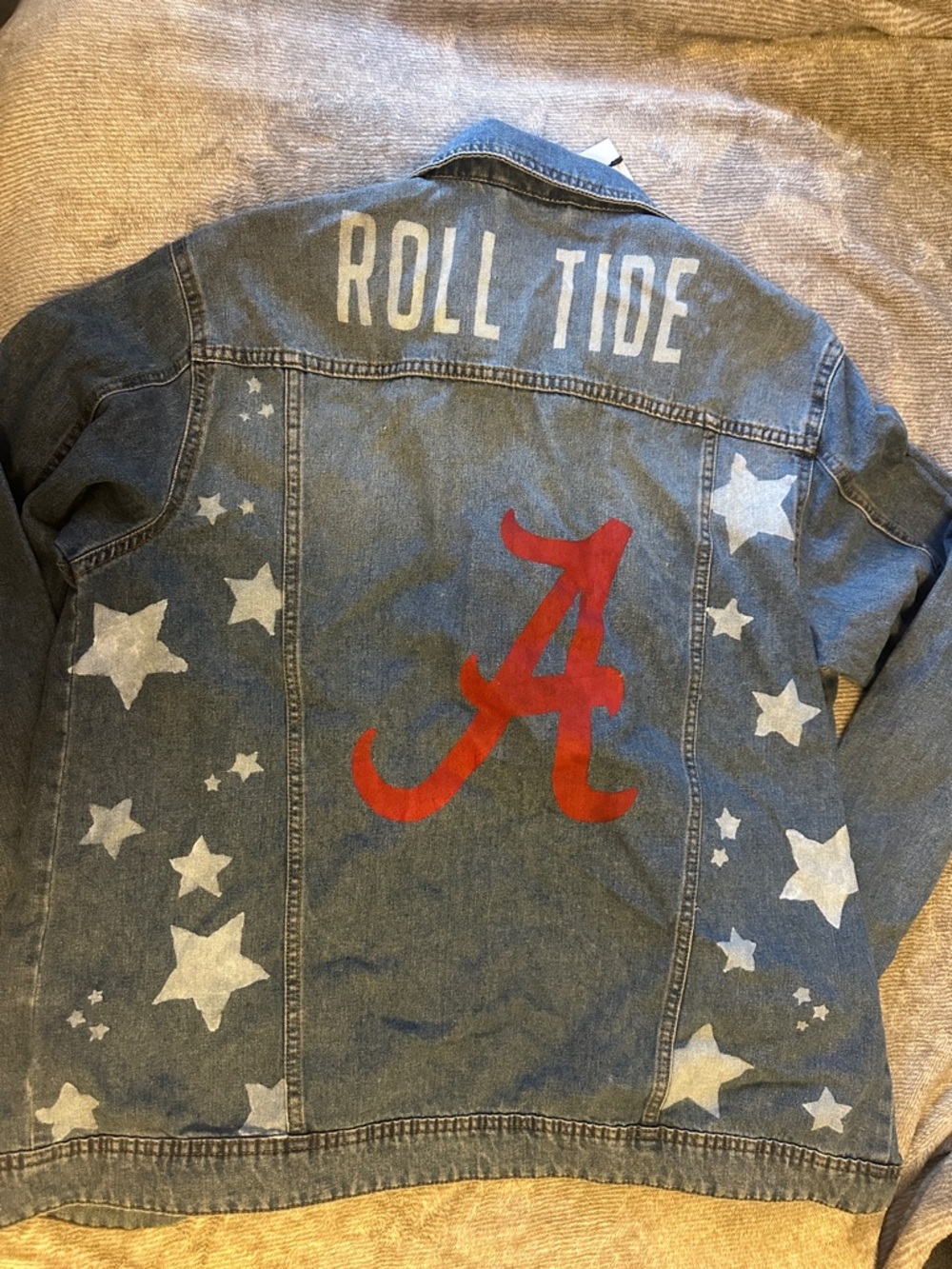 Noisy May Light Blue Denim Shirt Jacket DIY hand painted Alabama state